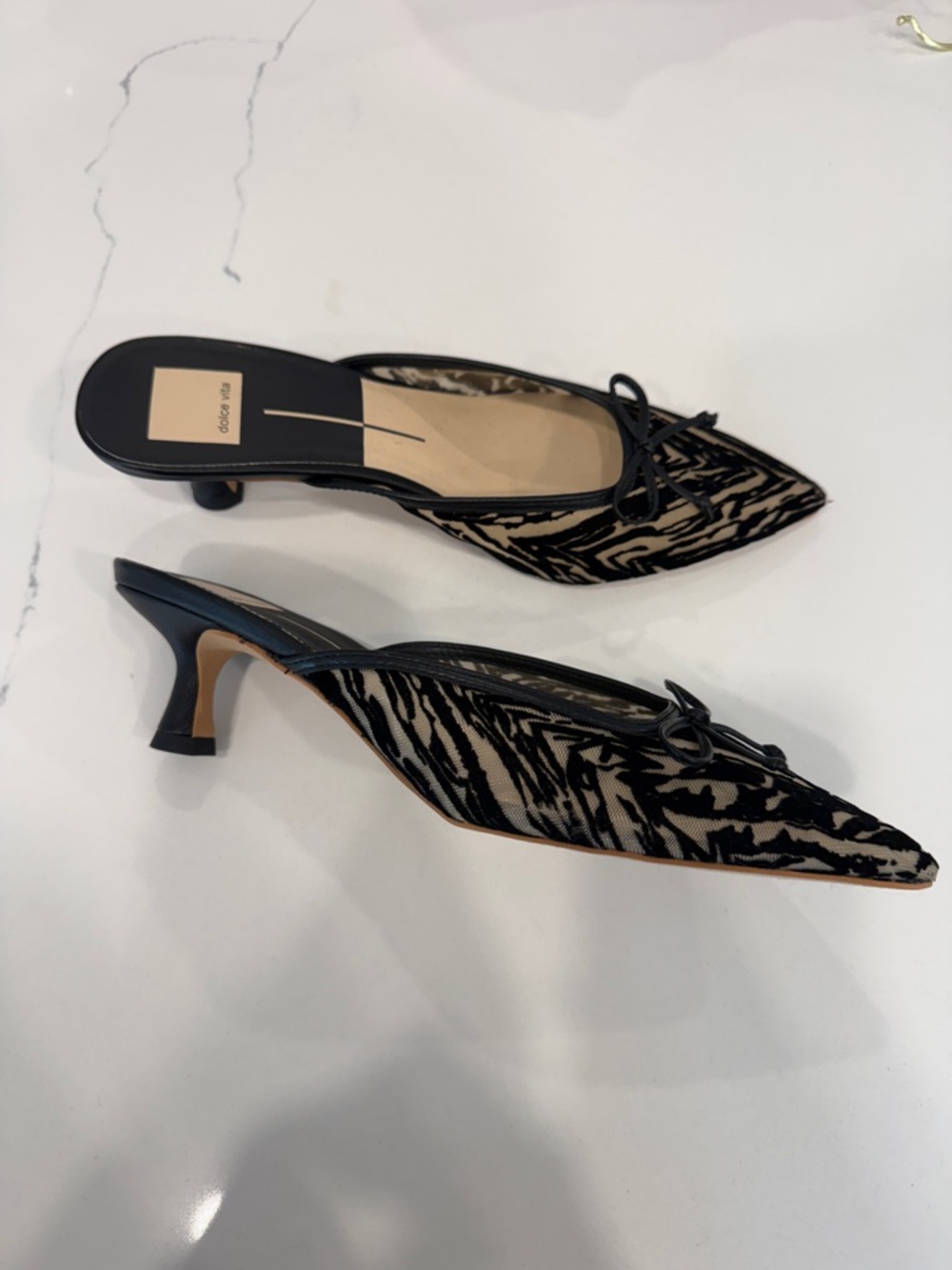 Dolce Vita Black and Beige Pointed Mule with Animal Print - Picture 2 of 3